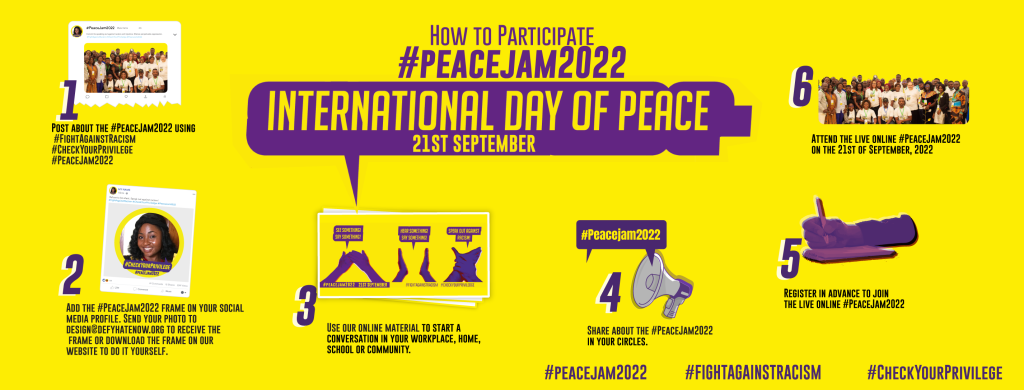 #peacejam2022 banner showing how to participate