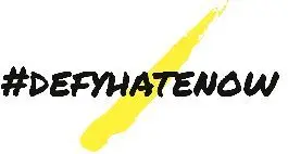 #defyhatenow logo, with a yellow slash