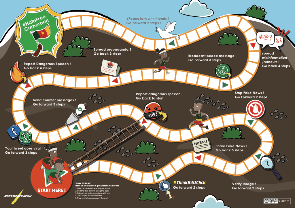 Snake and ladder poster based on hate speech and peace in Cameroon