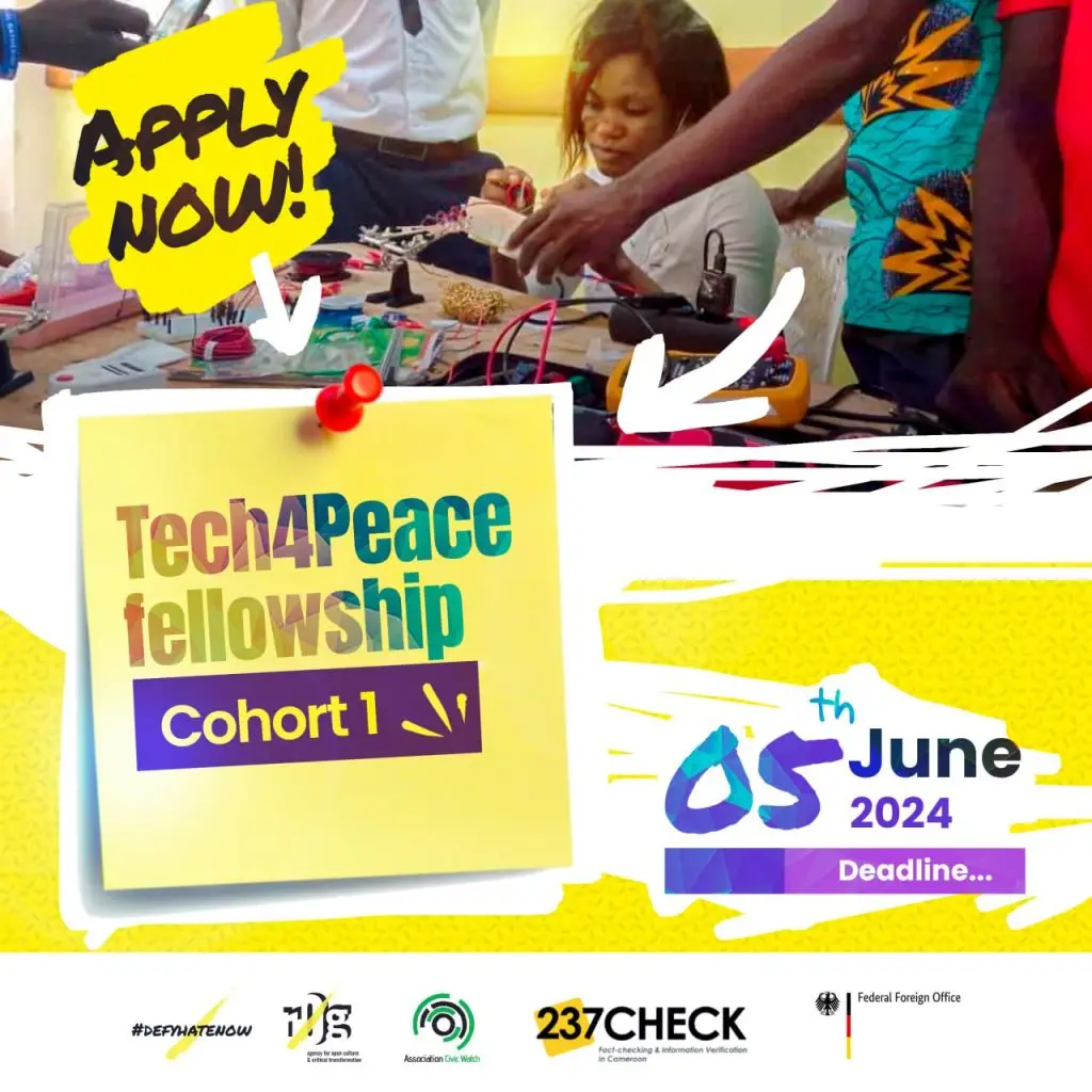 Tech4Peace application poster. Application deadline is June 5th, 2024.